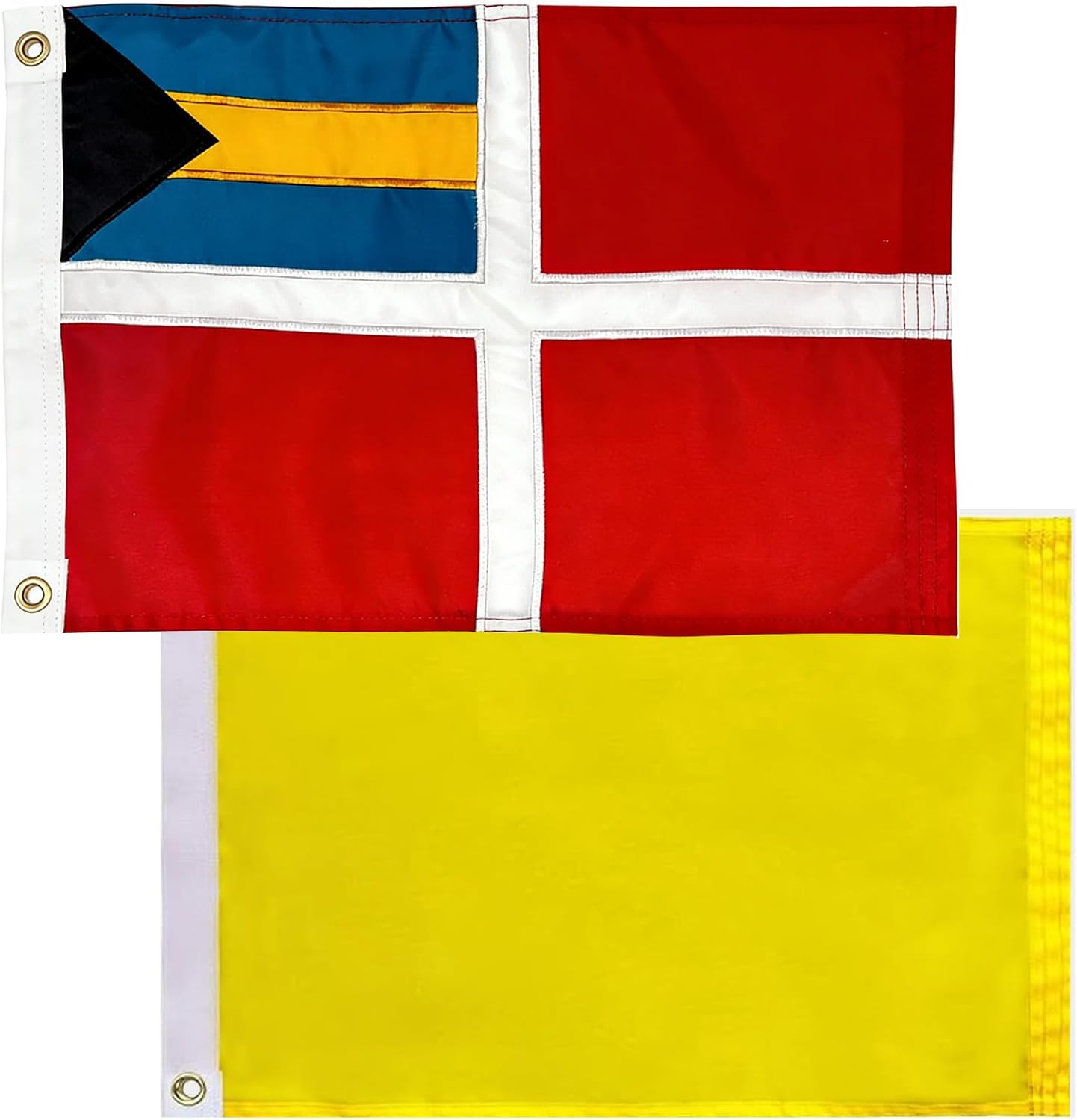 FLAGWIN Bahamas Courtesy Flag & Yellow Flag Set 12x18 Inches, Embroidered Bahamian Nautical Banner Double Sided, Vivid Color Marine Boat Flags 12"x18" with 2 Brass Grommets USA TOP FLAGS, INC