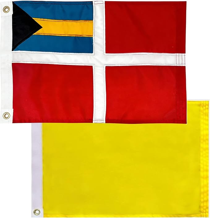 FLAGWIN Bahamas Courtesy Flag & Yellow Flag Set 12x18 Inches, Embroidered Bahamian Nautical Banner Double Sided, Vivid Color Marine Boat Flags 12"x18" with 2 Brass Grommets USA TOP FLAGS, INC