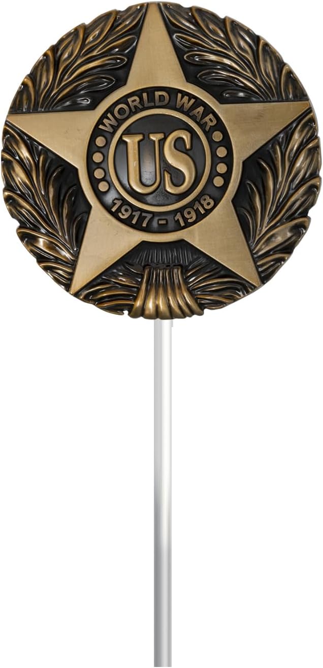 WWI Aluminum Grave Marker, with 12x18 Inch USA Flag, Aluminum Veterans Plaque, Memorial Day Gifts, Suitable for Graveside Memorials to Honor Those who Served