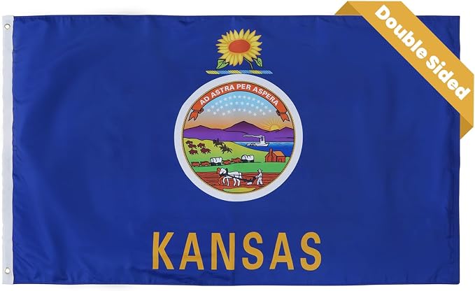 TOPFLAGSS Kansas Flag 4x6 FT - 3 Ply Double Sided Polyester Kansas State Flags with Brass Grommets - Vivid Color and Fade Proof State of KS Flag 4x6 Outdoor USA TOP FLAGS, INC