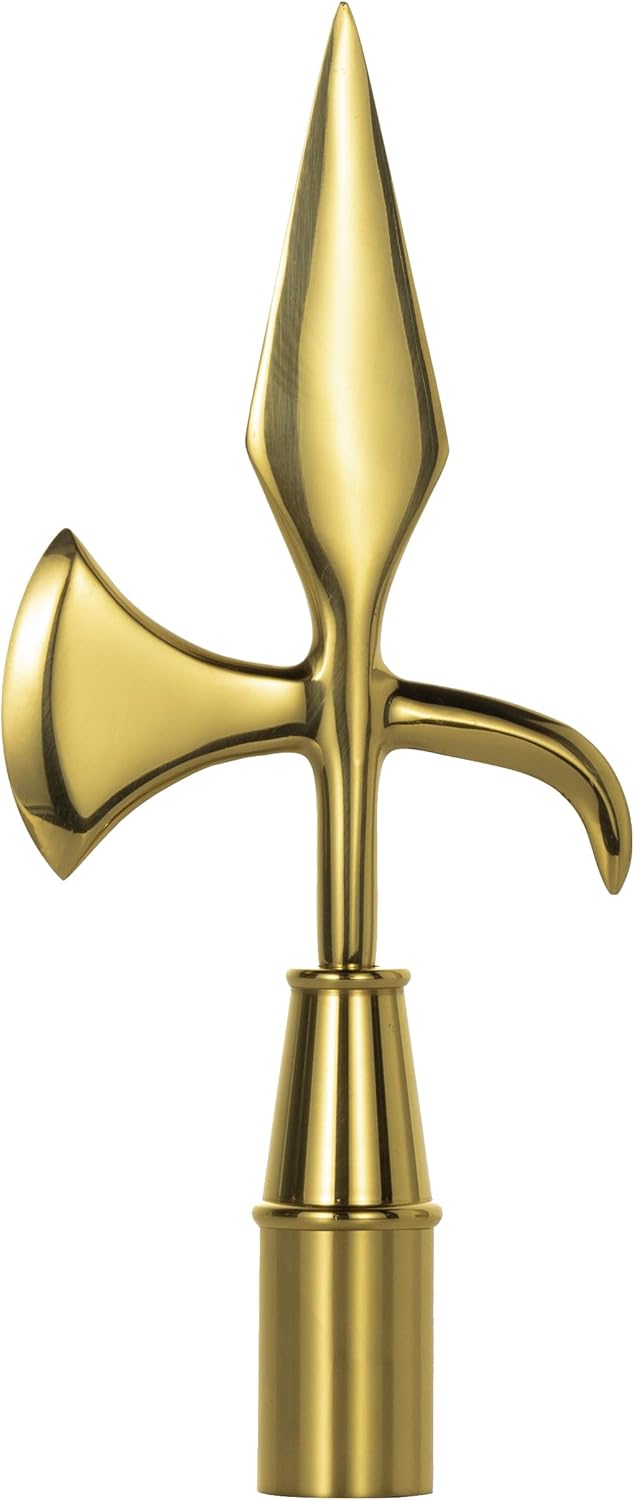 Gold Brass Battle Axe for Indoor Flag Pole Topper or Parade Flagpole Finial Topper, for 1-inch Diameter Flagpoles
