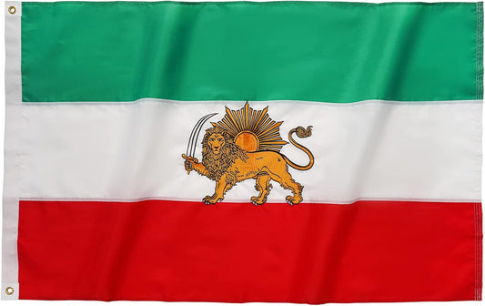 Old Historic Iran Flag with Lion Sun Flag 3x5 Foot, Embroidered Iranian Lion Sun Pahlavi Flag, 220D Nylon Persian Flag, with 2 Brass Grommets and 4 Rows of Lower Stitches