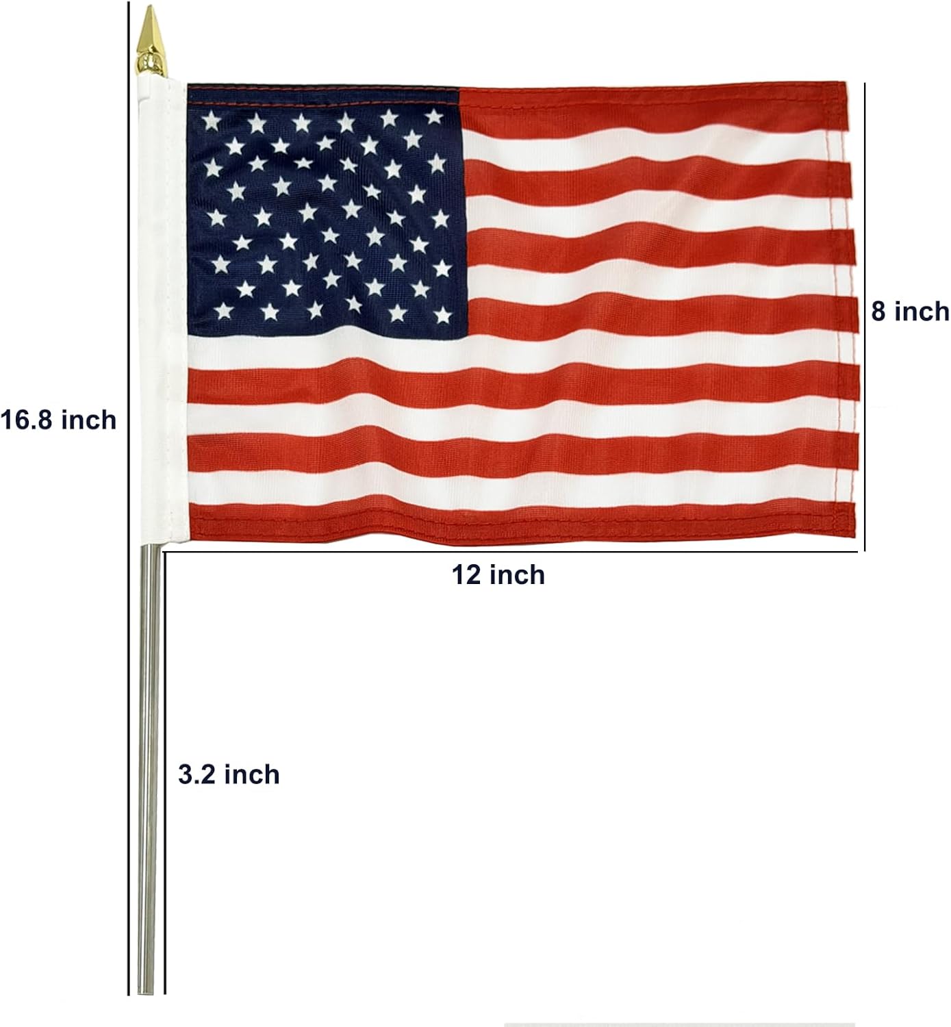 TOPFLAGS 8x12 Small American Flag on Stick 12 Pack Mini US Flags 8x12 Inch Metal Handheld Pole for Outside 4th of July Memorial Day USA 250th Anniversary Patriotic Decorations USA TOP FLAGS, INC