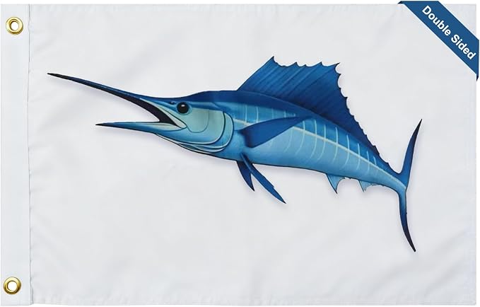 TOPFLAGS Swordfish Flag 12x18 Inch Double Sided Heavy Duty Boat Fishing Flag - Vivid Color Fisherman's Catch Flags for Boating | 4 Row Stitched and 2 Brass Grommets USA TOP FLAGS, INC