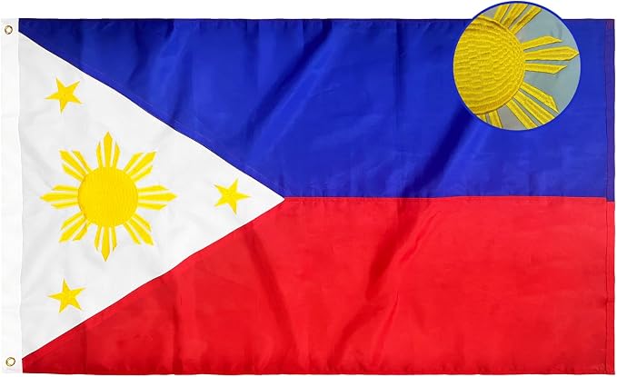 TOPFLAGS Philippines Flag 3x5 Foot Filipino Philippine National Flags Embroidered Stars Heavy Duty Outdoor Sewn Stripes with 2 Brass Grommets USA TOP FLAGS, INC