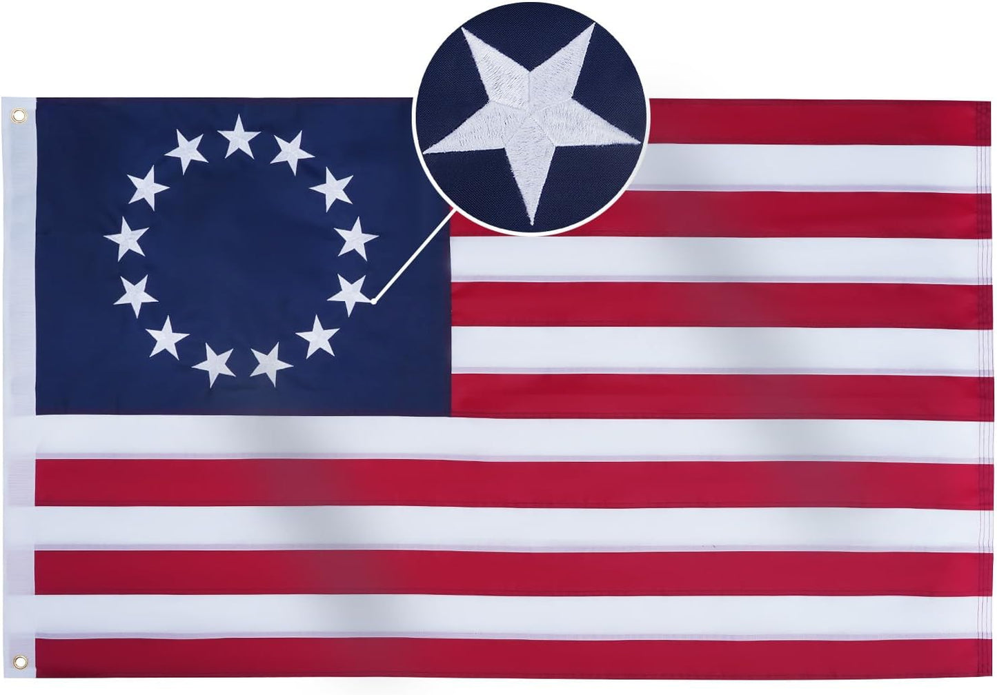 Betsy Ross Flag 2x3 Feet Embroidered 13 Star American Flags for 250th Anniversary Heavy Duty Outdoor Colonies Banner for Outside