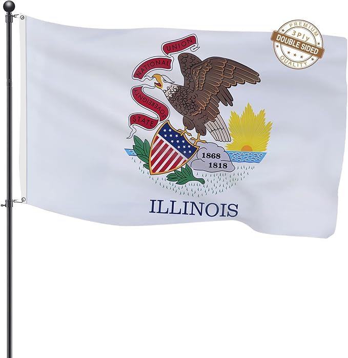TOPFLAGS Illinois Flag 3x5 Double Side 3Ply IL State Flags Heavy Duty Outdoor 4 Rows Stitched Edge with 2 Brass Grommets USA TOP FLAGS, INC