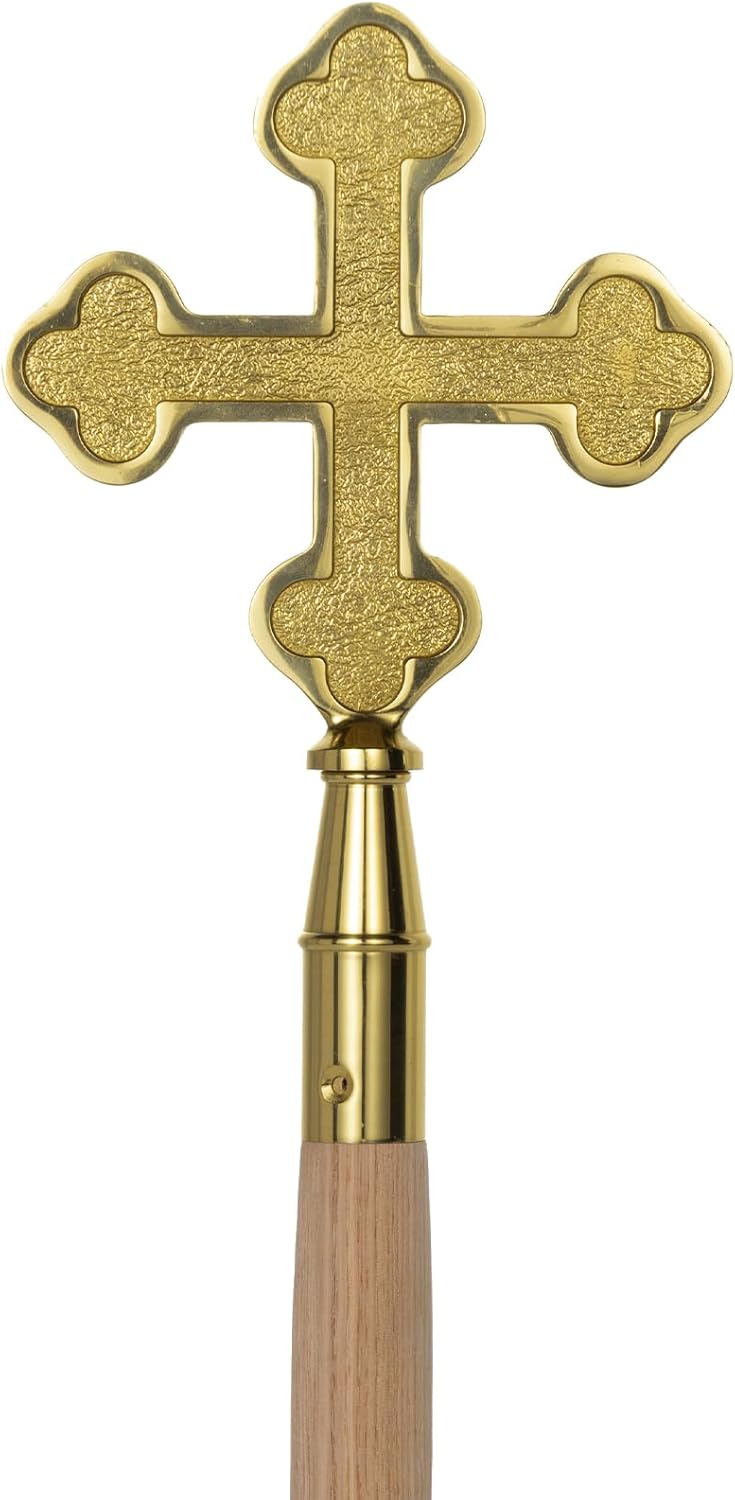 Gold Brass Botonee Church Cross for Indoor Flagpole Finials or Parade Flagpole Finials, for 1-inch Diameter Flagpoles