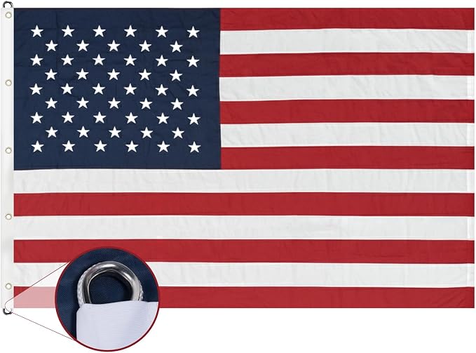 TOPFLAGS American Flag 10x15 Ft Large US Flags Heavy Duty Embroidered Stars Sewn Stripes USA Giant Flags Outdoor 5 Brass Grommets for Outside Wall USA TOP FLAGS, INC