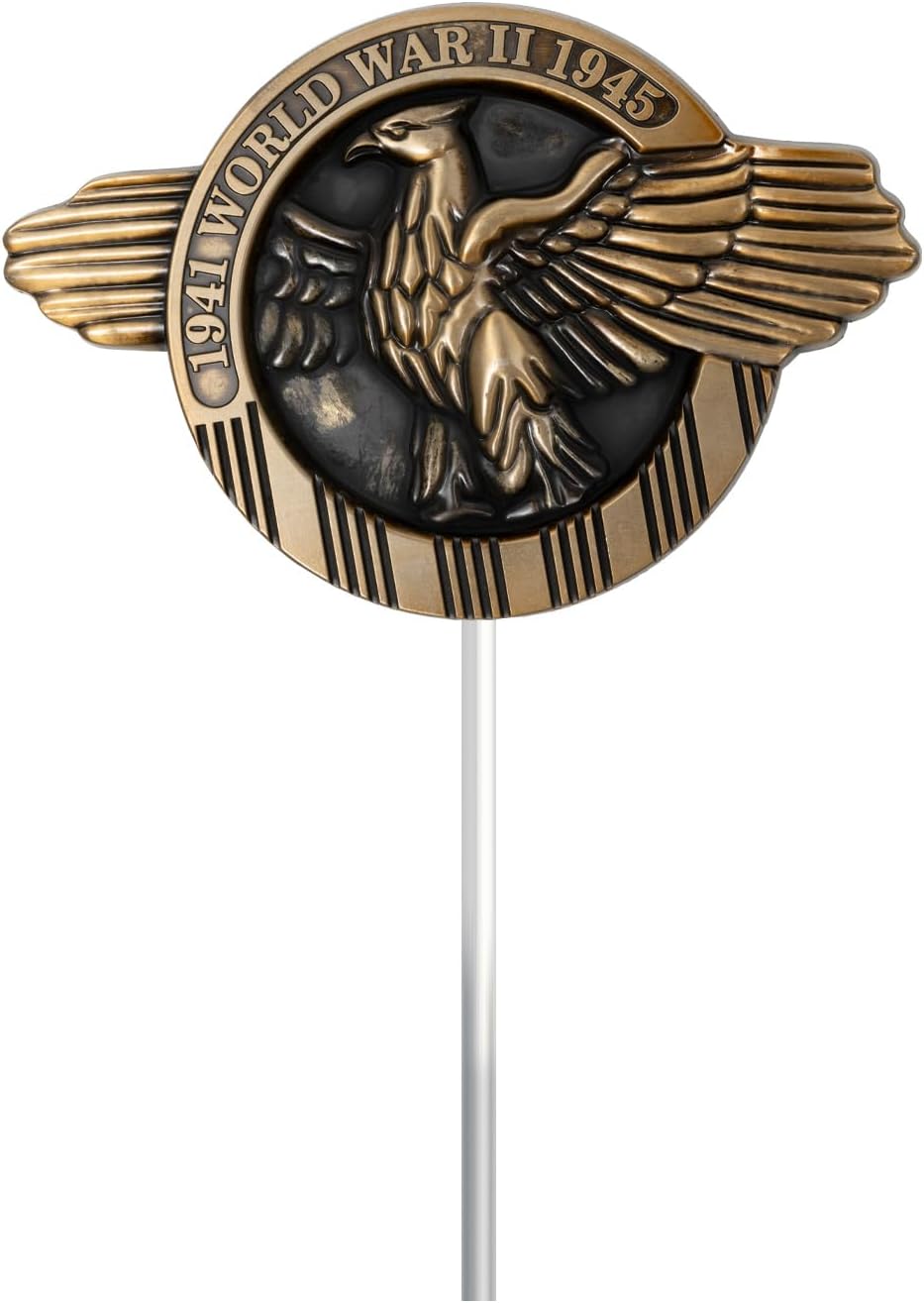 WWII Aluminum Grave Marker, with 12x18 Inch USA Flag, Aluminum Veterans Plaque, Memorial Day Gifts, Suitable for Graveside Memorials to Honor Those who Served