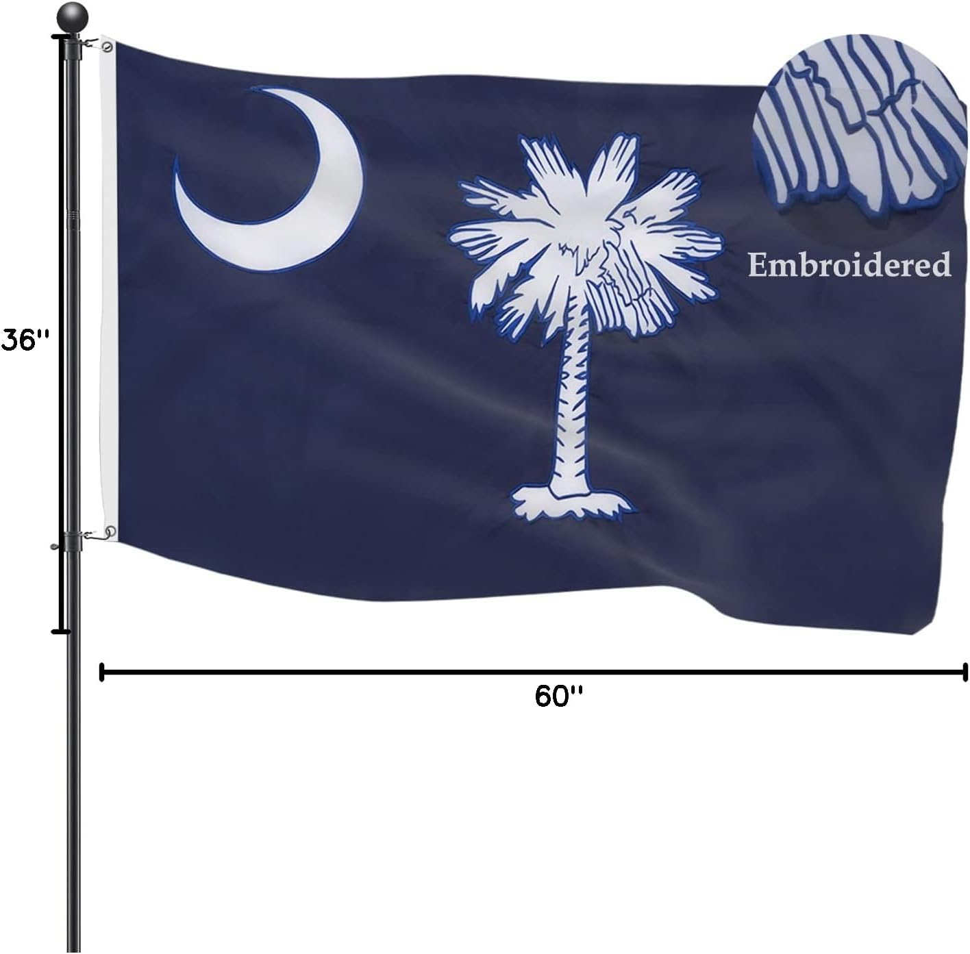 TOPFLAGS South Carolina Flag 3x5 Outdoor SC State Flags Embroidered Palmetto Tree & Crescent Flag Heavy Duty Sewn Stripes with 2 Brass Grommets USA TOP FLAGS, INC