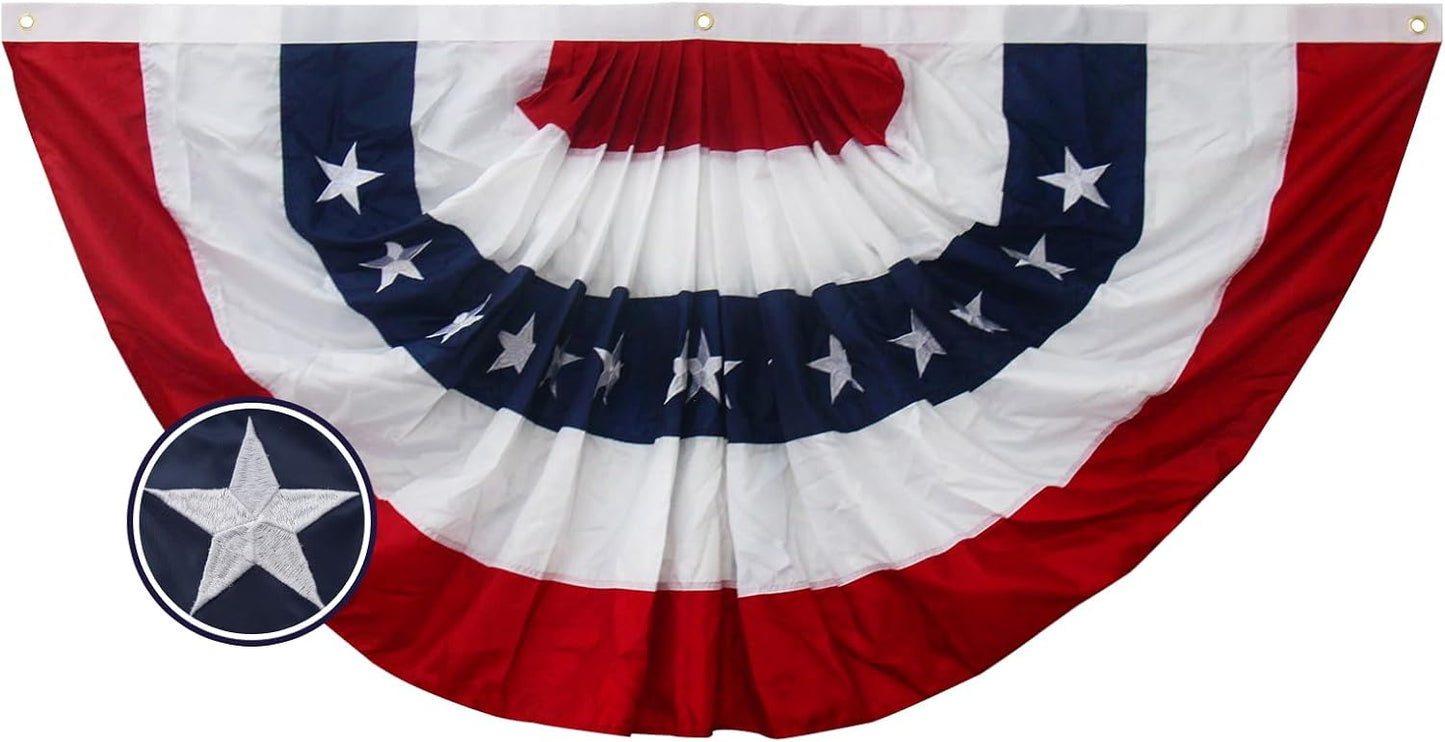 American Bunting USA Flag 3x6 ft Outdoor Embroidered Pleated Fan Flags with 3 Brass Grommets, Patriotic Flag Buntings for Outside for 4th of July Memorial Day Decorations USA TOP FLAGS, INC