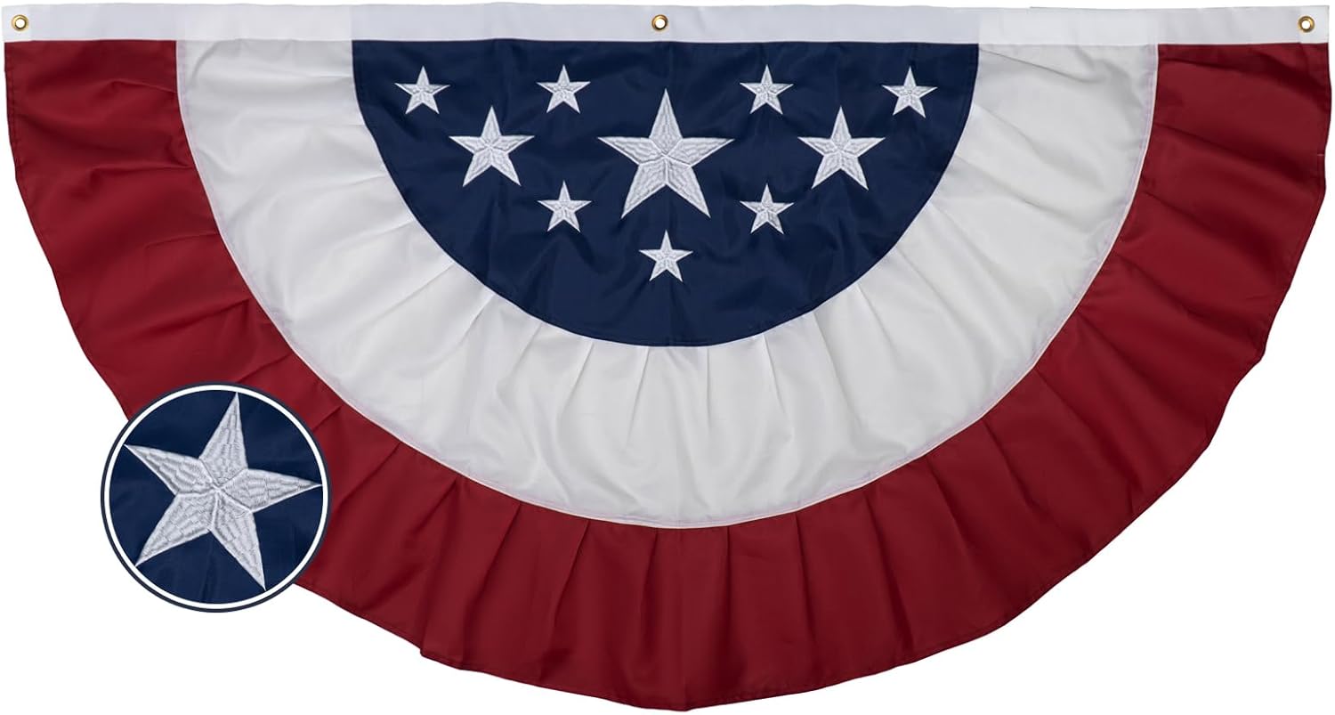 American Bunting USA Flag 3x6 ft Outdoor, Embroidered Pleated Fan US Flag Bunting with 3 Brass Grommets, Patriotic America Flag Buntings for Outside for 4th of July 250th Anniversary Decorations USA TOP FLAGS, INC