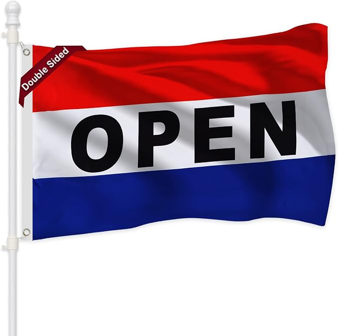 TOPFLAGS Open Flags for Businesses, Open Flag 3x5 Outdoor Double Sided, Durable Polyester and 4 Rows Stitches with 2 Brass Grommets Inside Outside Office Company Boat Banner USA TOP FLAGS, INC