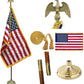 Indoor American Flagpole Set 8 FT, Indoor Flag Pole Kit, with Gold Eagle Head Decorating, 8 FT OAK Flag Pole, 3x5 Gold Fringed American Flag, Gold Braided Tassel Flag Cord, Base Stand, Suitab