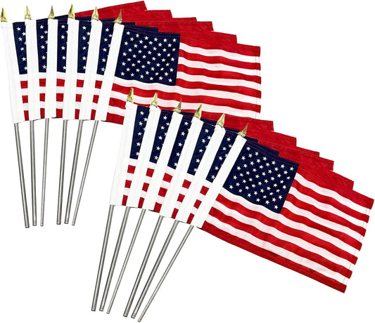 TOPFLAGS 8x12 Small American Flag on Stick 12 Pack Mini US Flags 8x12 Inch Metal Handheld Pole for Outside 4th of July Memorial Day USA 250th Anniversary Patriotic Decorations USA TOP FLAGS, INC