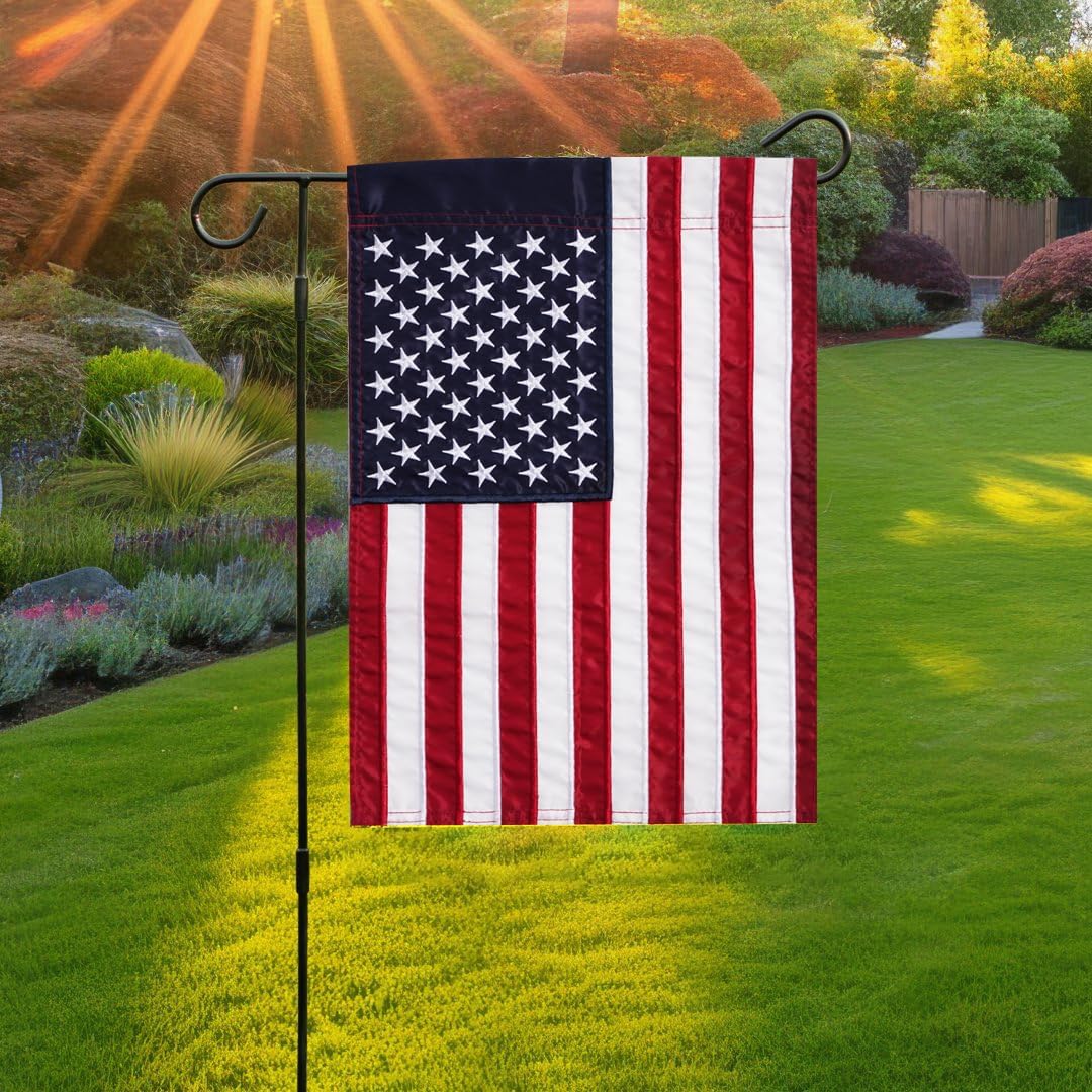 American Garden Flag 12x18 Inches Double Sided Embroidered Small USA American Flag Garden Yard Flags for Outside Patriotic Banner