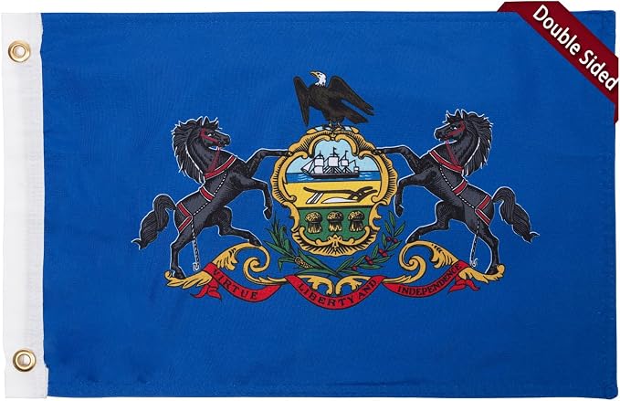 TOPFLAGS Pennsylvania State Flag 12x18 Inch, Double Sided 3-Ply Heavy Duty Polyester - Small Pennsylvania State Boat Flag, Fade Proof Outdoor Marine Flags with 2 Brass Grommets (PA) USA TOP FLAGS, INC