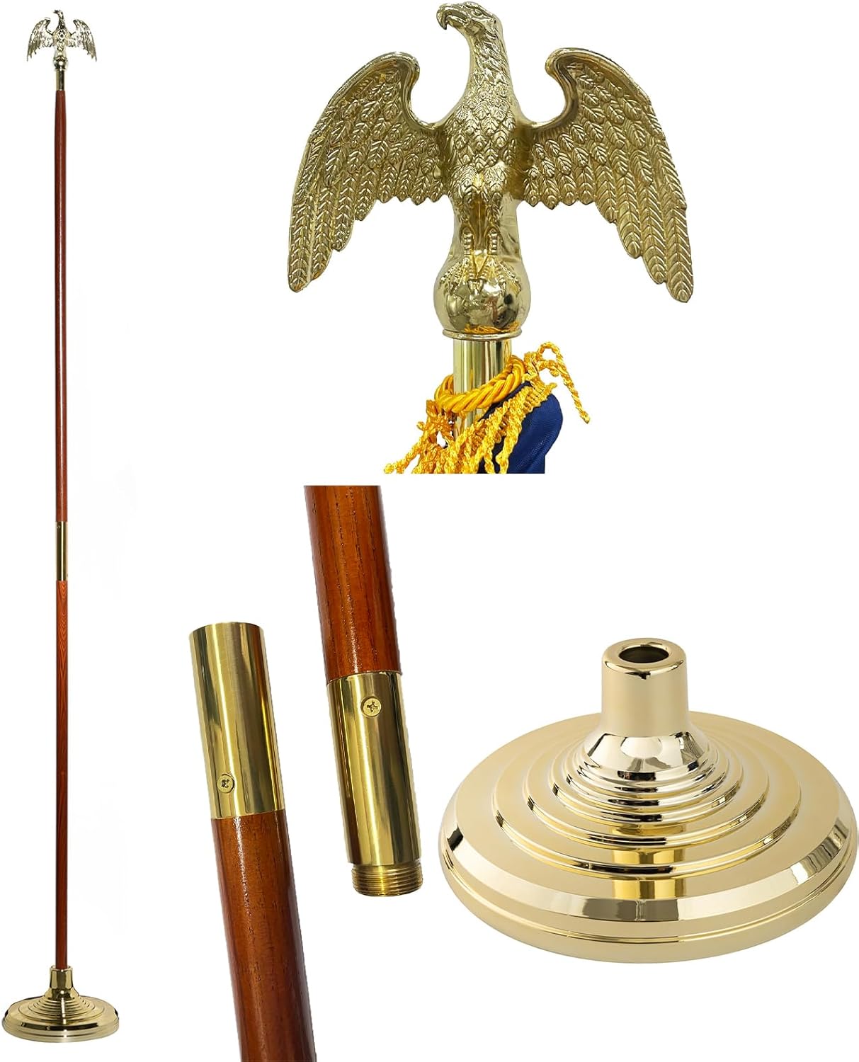 Indoor Flagpole Kit Parade Set with Eagle, 8ft Oak Pole No Flag Included