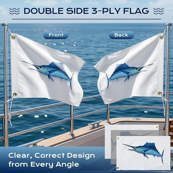 TOPFLAGS Swordfish Flag 12x18 Inch Double Sided Heavy Duty Boat Fishing Flag - Vivid Color Fisherman's Catch Flags for Boating | 4 Row Stitched and 2 Brass Grommets USA TOP FLAGS, INC