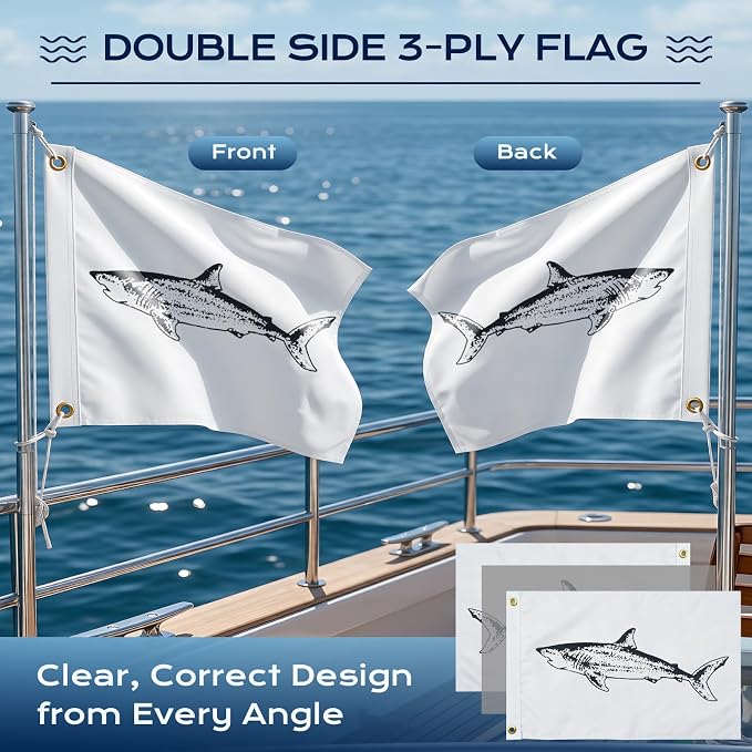 TOPFLAGS  Shark Fishing Boat Flag 12x18 Inch Double Sided Heavy Duty Fisherman's Catch Flags for Boating | 4 Row Stitched and 2 Brass Grommets USA TOP FLAGS, INC
