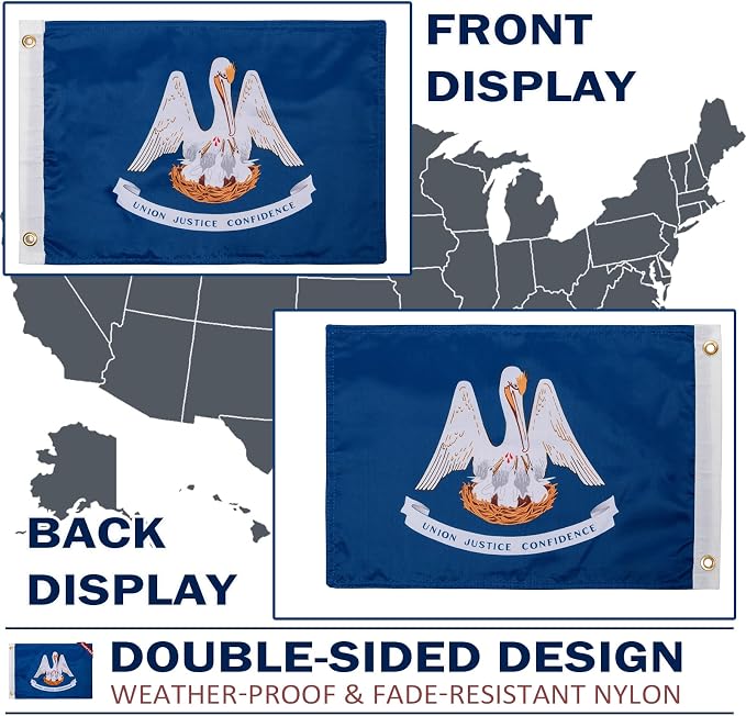 TOPFLAGS Louisiana Flag 12x18 Inch Double Sided 3 Ply, Heavy Duty Nylon Small Louisiana State Flag with Brass Grommets, Fade Proof Outdoor Marine Boat Flags (LA) USA TOP FLAGS, INC