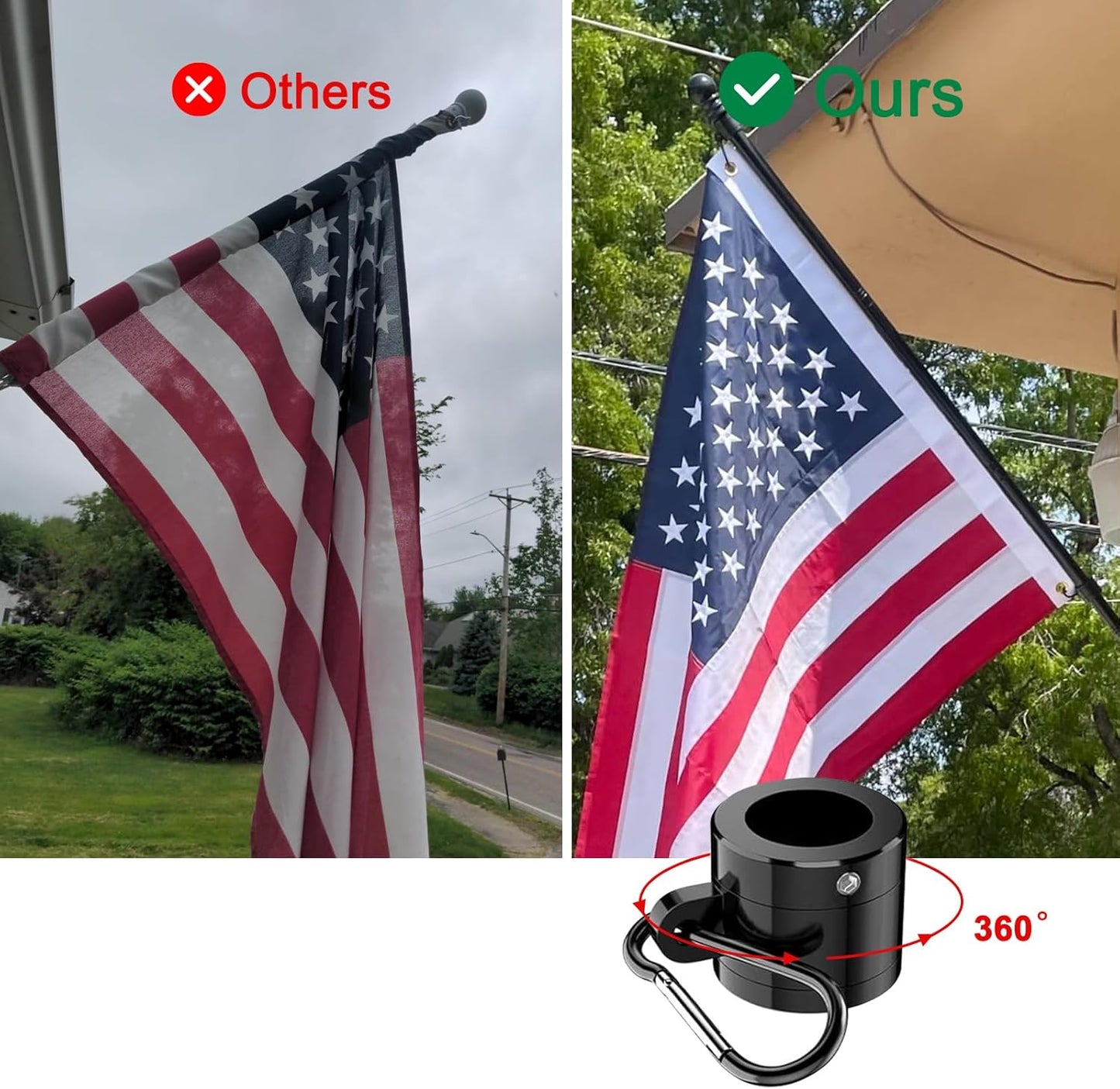 6 Ft Flag Pole Holder for Outside House with American Flag 3x5 Portable Tangle Free Flagpole Kit for Porch Outdoor