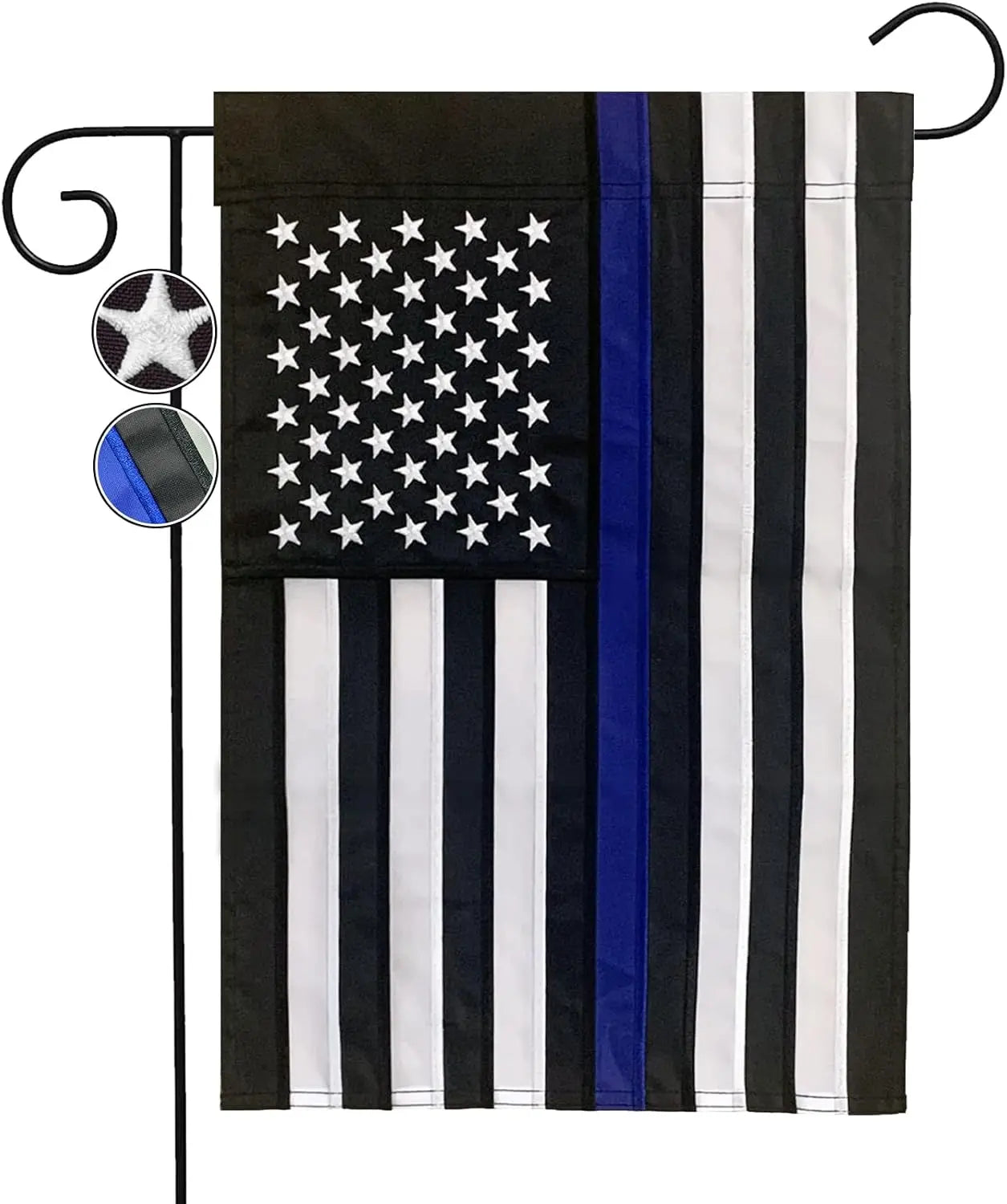 Thin Blue Line Garden Flag 12.5 x 18 Inch Double Sided, Embroidered American Police Flags for Outside, Back the Blue Flag for Lawn Outdoor Decoration USA TOP FLAGS,INC
