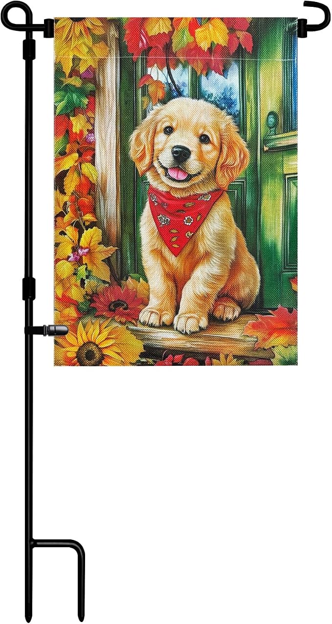 TOPFLAGS Garden Flag Stand with Fall Garden Flag 12 x 18 Autumn Dog Metal Yard Flags Holder Pole Stake Small Flag Stands with Clips and Stopper USA TOP FLAGS, INC
