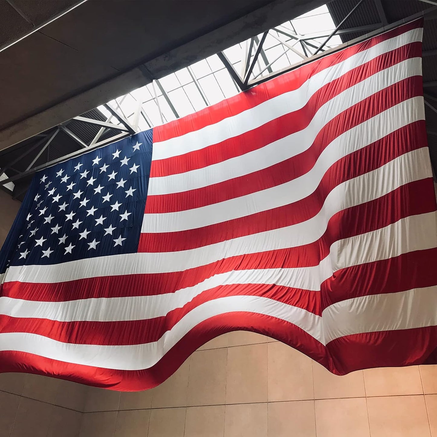 American Flag 10x15 Ft Outdoor, Luxury Embroidered Stars and Double Stitched Sewn Stripes, Heavy Duty Polyester US Flags with Canvas Header and 5 Brass Grommets