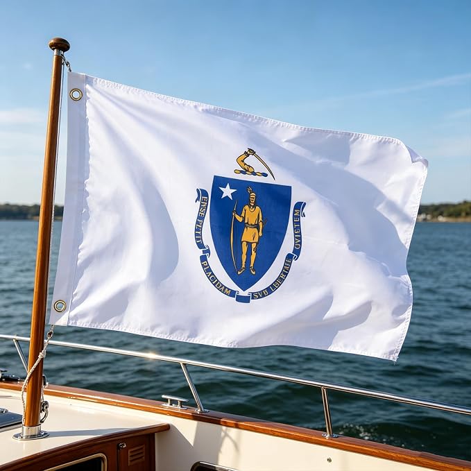 TOPFLAGS Massachusetts Flag 12x18 Inch, Double Sided 3-Ply Heavy Duty Polyester - Small Massachusetts State Boat Flag, Fade Proof Outdoor Marine Flags with 2 Brass Grommets (MA) USA TOP FLAGS, INC