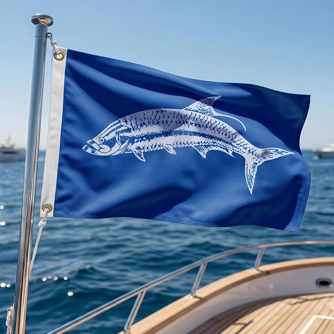 TOPFLAGS Tarpon Boat Flag 12x18 Inch, Double Sided Fishing Flag Outdoor Heavy Duty Fisherman's Catch Flags for Boating | 4 Row Stitched and 2 Brass Grommets USA TOP FLAGS, INC