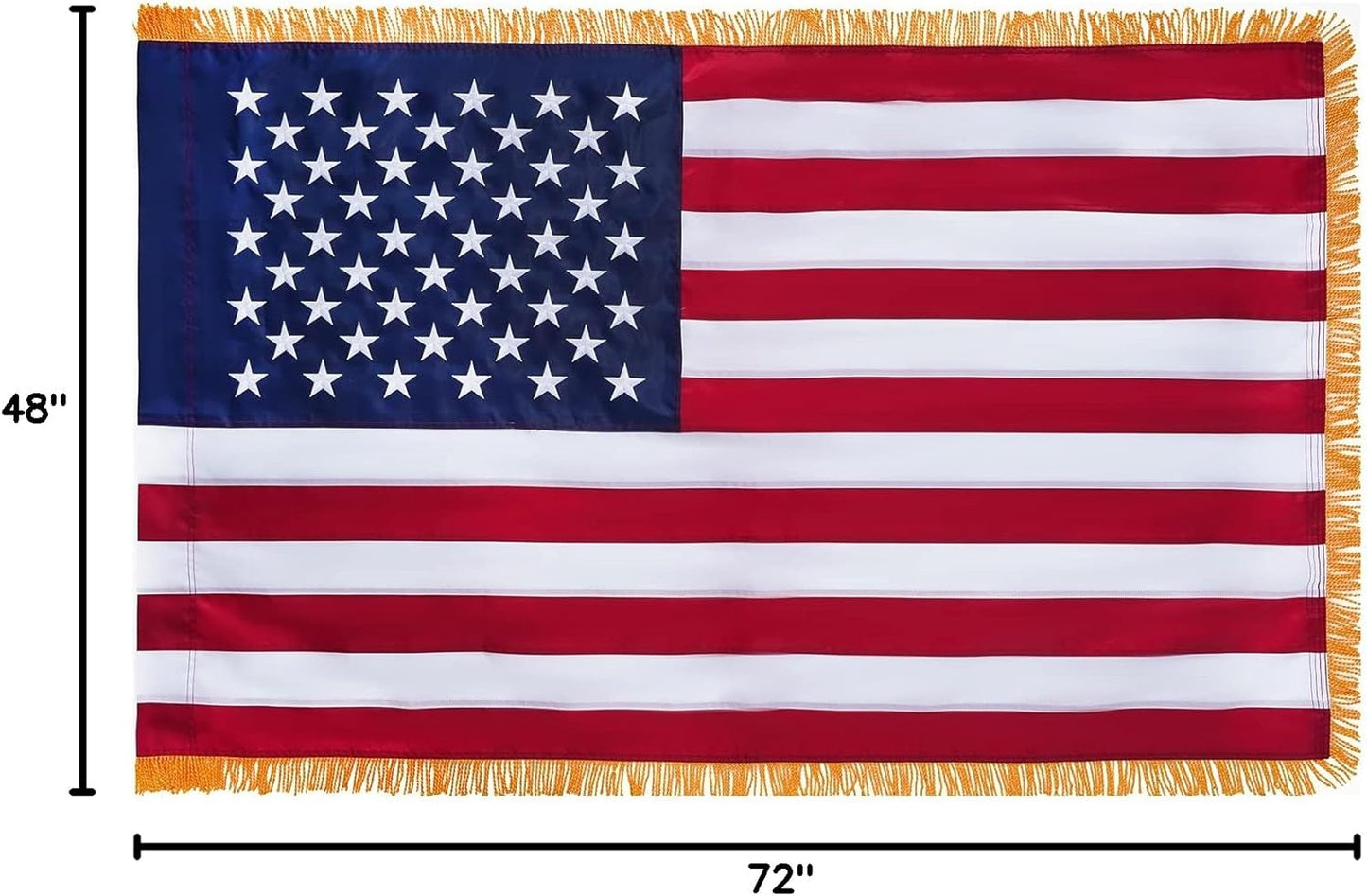 American Flag with Gold Fringed 4x6 Feet Made in USA, Luxury Embroidered Stars and Pole Sleeve Banner Style, Heavy Duty Polyester US Flags for Indoor