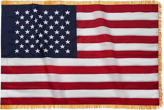 TOPFLAGS American Flag US Flags with Fringe 4x6 Ft Heavy Duty USA Flag Tassel Indoor Embroidered Stars Sewn Stripes Vibrant Color Banner USA TOP FLAGS, INC