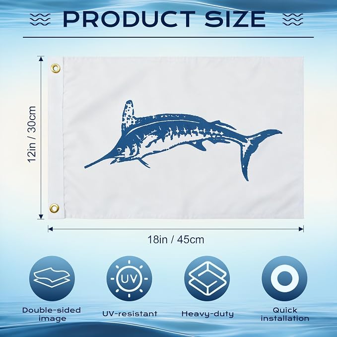 TOPFLAGS Marlins Boat Flag 12x18 Inch Double Sided Heavy Duty Fishing Flag - Vivid Color Fisherman's Catch Flags for Boating | 4 Row Stitched and 2 Brass Grommets USA TOP FLAGS, INC