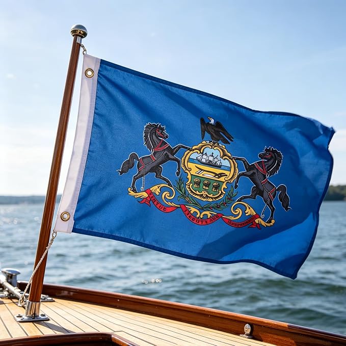 TOPFLAGS Pennsylvania State Flag 12x18 Inch, Double Sided 3-Ply Heavy Duty Polyester - Small Pennsylvania State Boat Flag, Fade Proof Outdoor Marine Flags with 2 Brass Grommets (PA) USA TOP FLAGS, INC