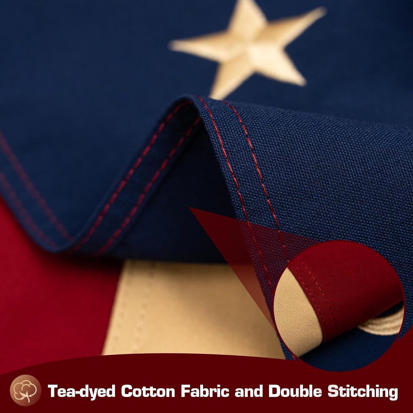 Vintage Betsy Ross Flag 3x5 Ft 100% Cotton Embroidered Tea Stained 13 Star American Colonies Flag Heavy Duty Antiqued American Banner for Outside with 2 Brass Grommets