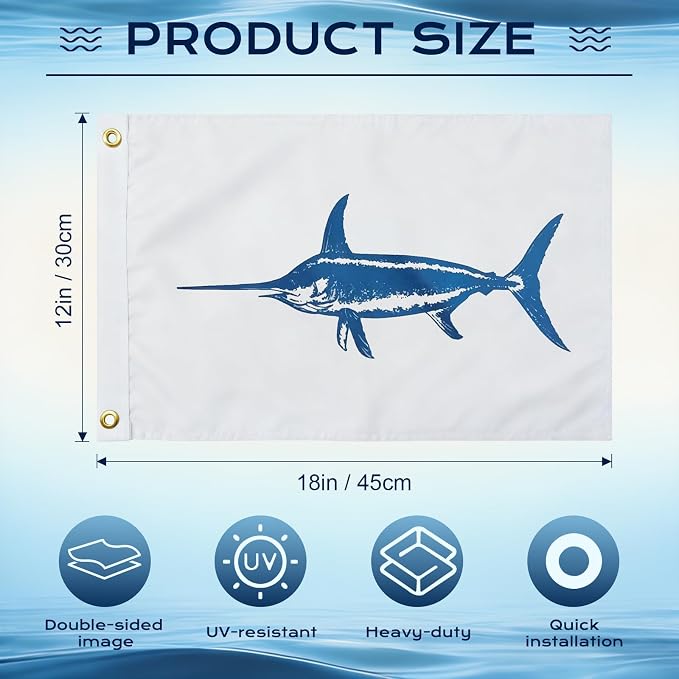 TOPFLAGS Swordfish Fishing Boat Flag 12x18 Inch Double Sided Heavy Duty Fisherman's Catch Flags for Boating | 4 Row Stitched and 2 Brass Grommets USA TOP FLAGS, INC