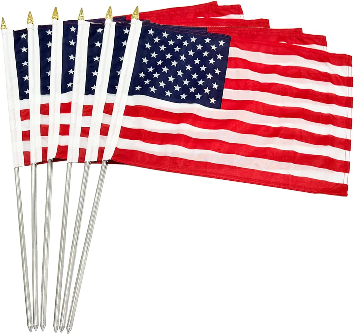 TOPFLAGS 12x18 Small American Flag on Stick 6 Pack Mini US Flags 12x18 Inch Metal Handheld Pole for Outside 4th of July Memorial Day USA 250th Anniversary Patriotic Decorations USA TOP FLAGS, INC