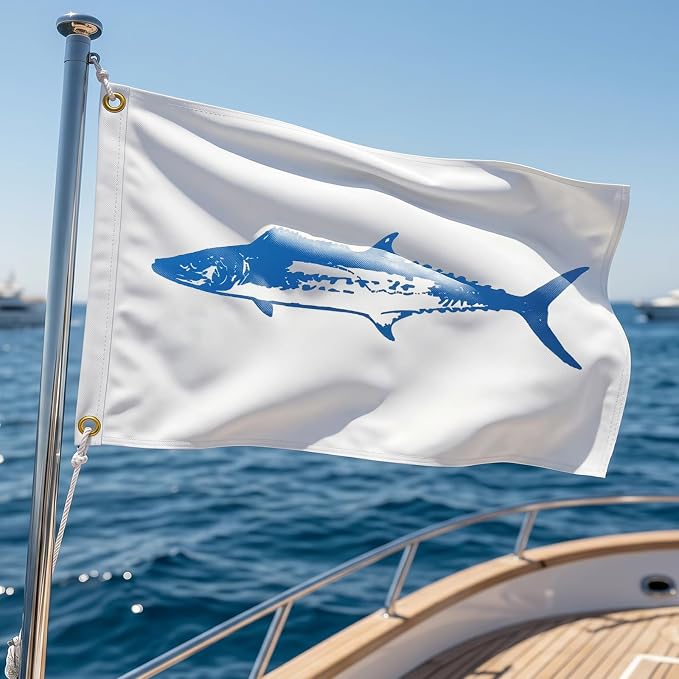 TOPFLAGS Mackerel Boat Flag 12x18 Inch Double Sided Heavy Duty Fishing Flag - Vivid Color Fisherman's Catch Flags for Boating | 4 Row Stitched and 2 Brass Grommets USA TOP FLAGS, INC