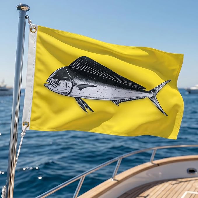 TOPFLAGS Dolphin Fishing Boat Flag 12x18 Inch Double Sided Heavy Duty Fisherman's Catch Flags for Boating | 4 Row Stitched and 2 Brass Grommets USA TOP FLAGS, INC