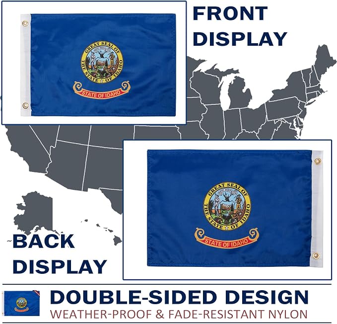 TOPFLAGS Idaho Flag 12x18 Inch Double Sided 3 Ply, Heavy Duty Nylon Small Idaho State Flag with Brass Grommets, Fade Proof Outdoor Marine Boat Flags (ID) USA TOP FLAGS, INC