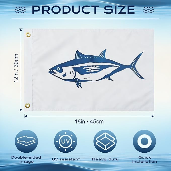 TOPFLAGS Tuna Boat Flag 12x18 Inch Double Sided Vivid Color Fishing Flag - Heavy Duty Fisherman's Catch Flags for Boating | 4 Row Stitched and 2 Brass Grommets USA TOP FLAGS, INC