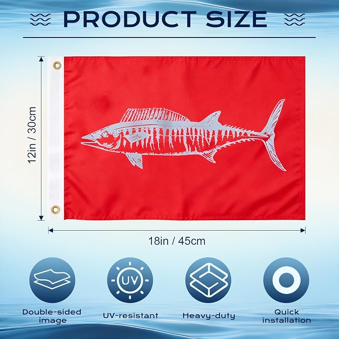 TOPFLAGS Red Wahoo Fish Flag 12x18 Inch Double Sided Heavy Duty Boat Fishing Flag - Vivid Color Fisherman's Catch Flags for Boating | 4 Row Stitched and 2 Brass Grommets USA TOP FLAGS, INC
