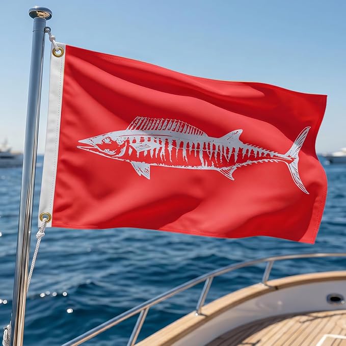 TOPFLAGS Red Wahoo Fish Flag 12x18 Inch Double Sided Heavy Duty Boat Fishing Flag - Vivid Color Fisherman's Catch Flags for Boating | 4 Row Stitched and 2 Brass Grommets USA TOP FLAGS, INC