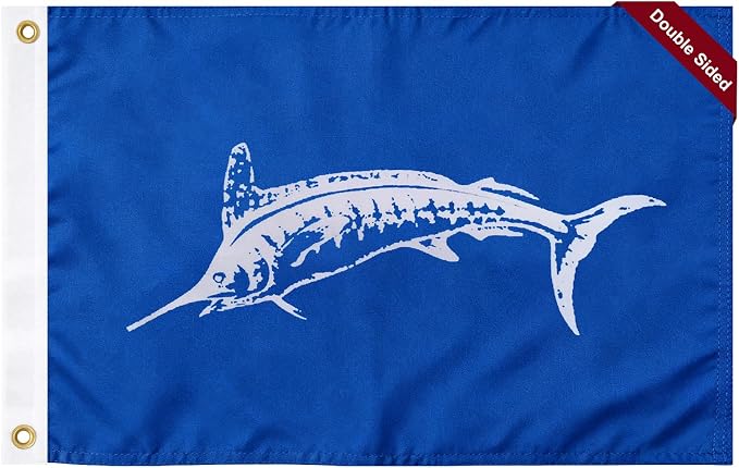 TOPFLAGS Marlins Boat Flag 12x18 Inch Double Sided Vivid Color Fishing Flag - Heavy Duty Fisherman's Catch Flags for Boating | 4 Row Stitched and 2 Brass Grommets USA TOP FLAGS, INC