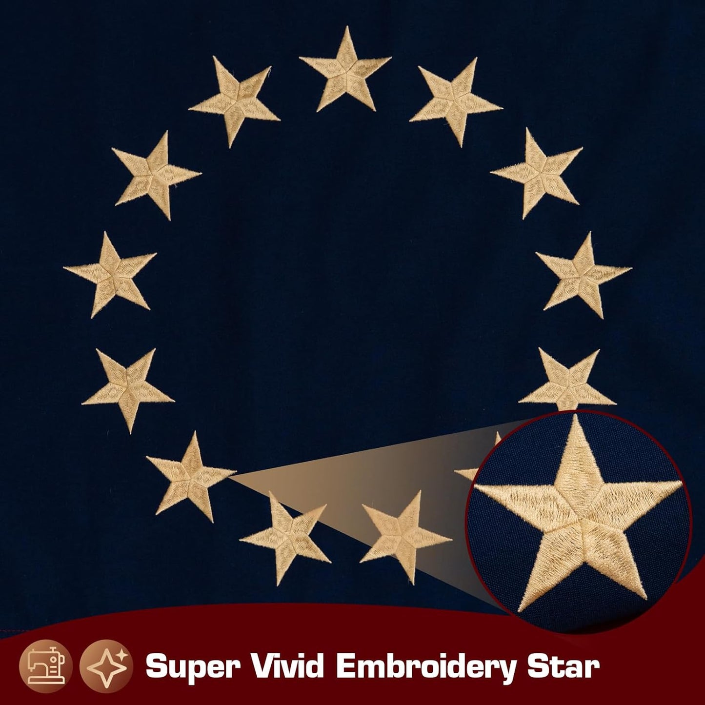 Vintage Betsy Ross Flag 3x5 Ft 100% Cotton Embroidered Tea Stained 13 Star American Colonies Flag Heavy Duty Antiqued American Banner for Outside with 2 Brass Grommets