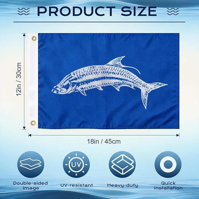 TOPFLAGS Tarpon Boat Flag 12x18 Inch, Double Sided Fishing Flag Outdoor Heavy Duty Fisherman's Catch Flags for Boating | 4 Row Stitched and 2 Brass Grommets USA TOP FLAGS, INC
