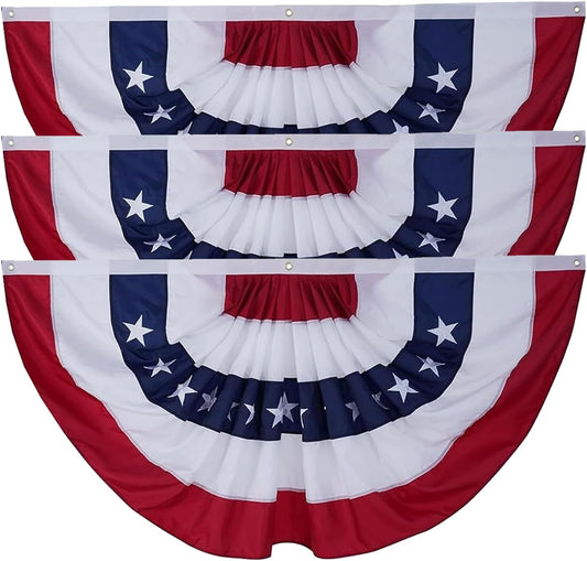 3 Pack American Bunting Flags 3x6 ft for Outdoor, Embroidered USA Bunting Flags with 3 Brass Grommets, US Pleated Fan Flag Patriotic Half Fan for 4th of July 250 Anniversary USA TOP FLAGS, INC