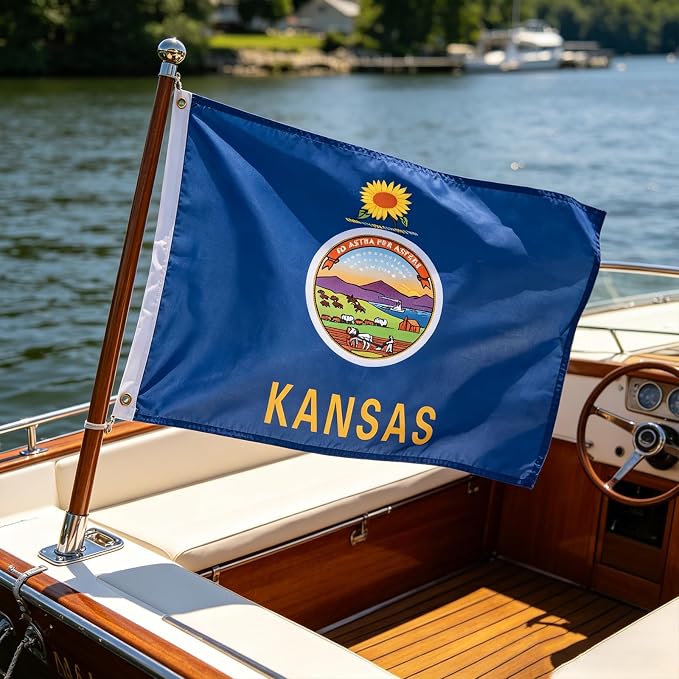 TOPFLAGS  Kansas Flag 12x18 Inch Double Sided 3 Ply, Heavy Duty Nylon Small Kansas State Flag with Brass Grommets, Fade Proof Outdoor Marine Boat Flags (KS) USA TOP FLAGS, INC